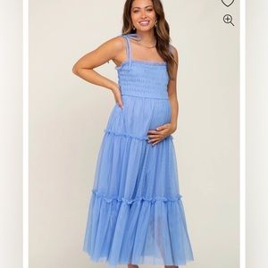 Pinkblush | Light Blue Smocked Mesh Maternity Midi Dress